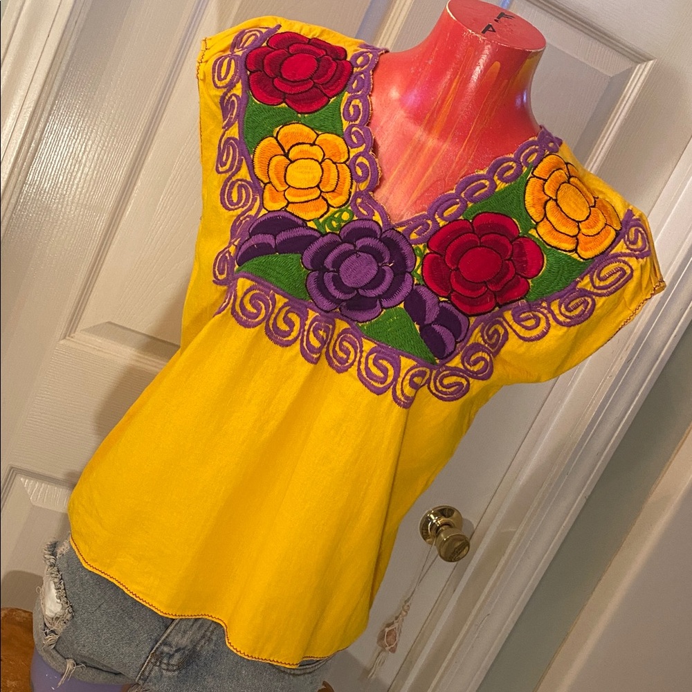 Handmade Vibrant Floral Embroidered Women's Blouse